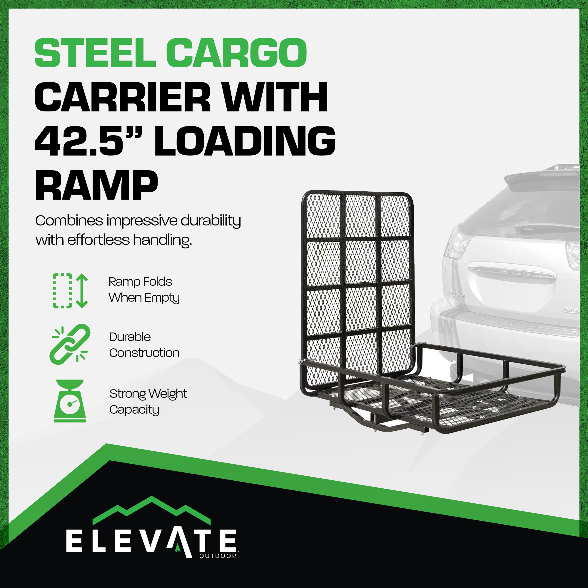 Elevate Outdoor Aluminum Tray Premium Cargo Carrier with 42.5-Inch Loading Ramp