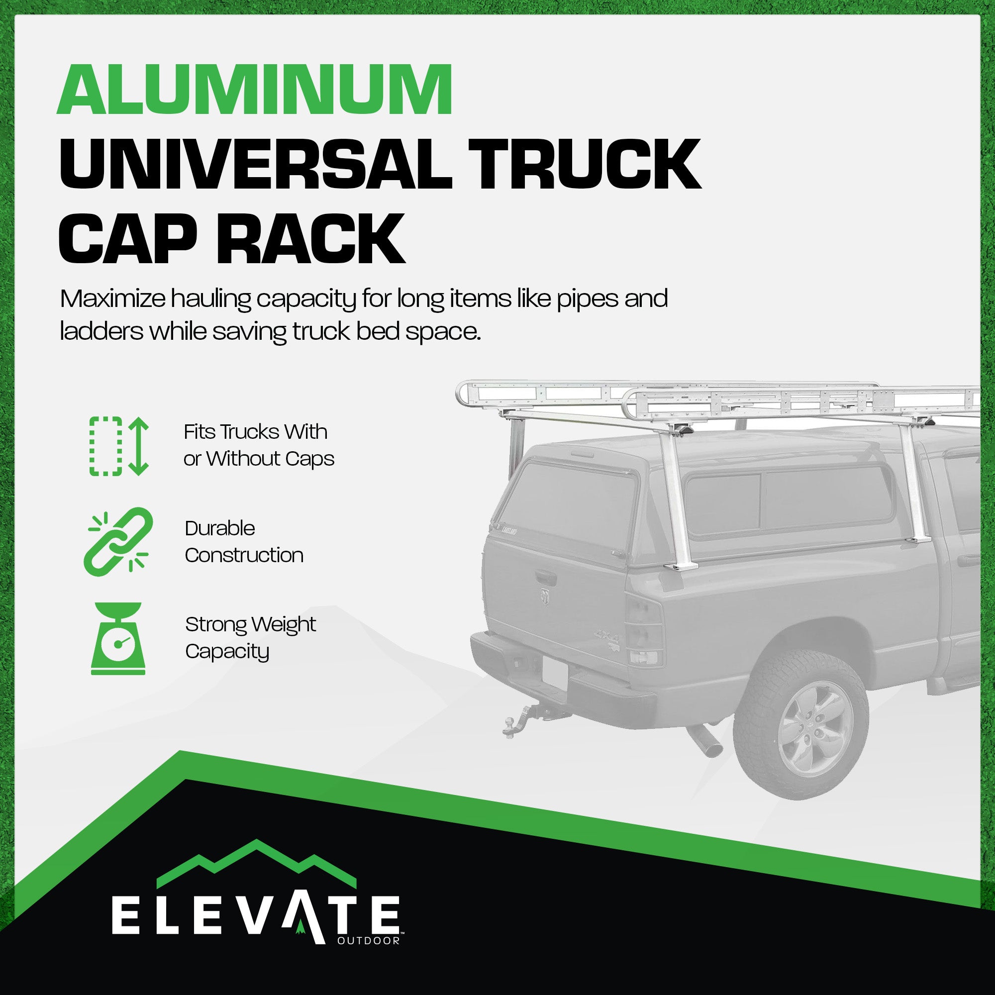 Elevate Outdoor Adjustable Universal Aluminum Pickup Truck Cap Rack for Beds