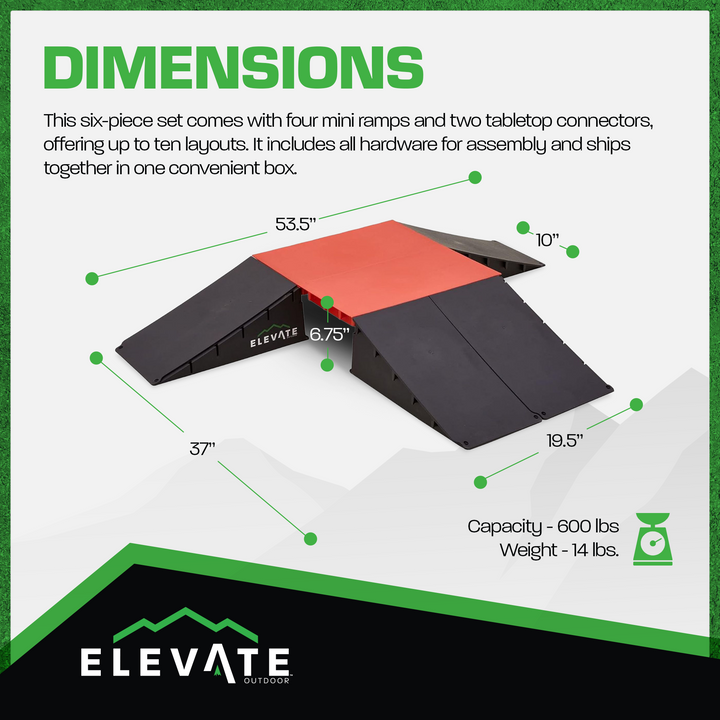 Elevate Outdoor Mini Skateboard Ramp 6-Piece Set with EZ-Link Setup, Orange - VMInnovations