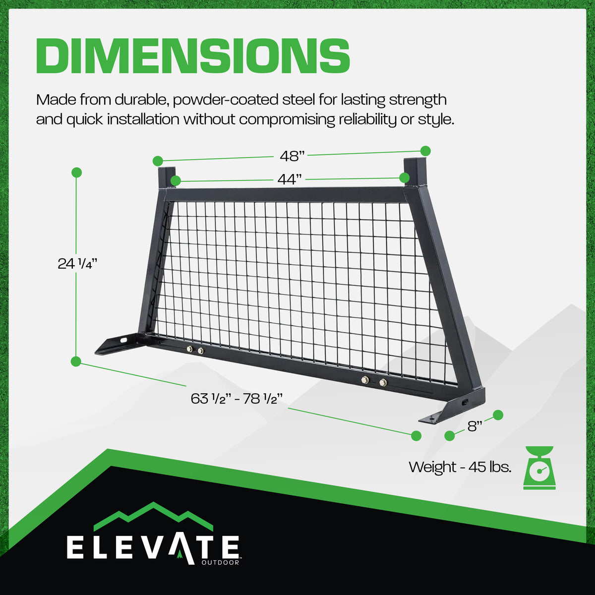 Elevate Outdoor Steel Mesh Adjustable Headache Rack with Wire Screen, Black