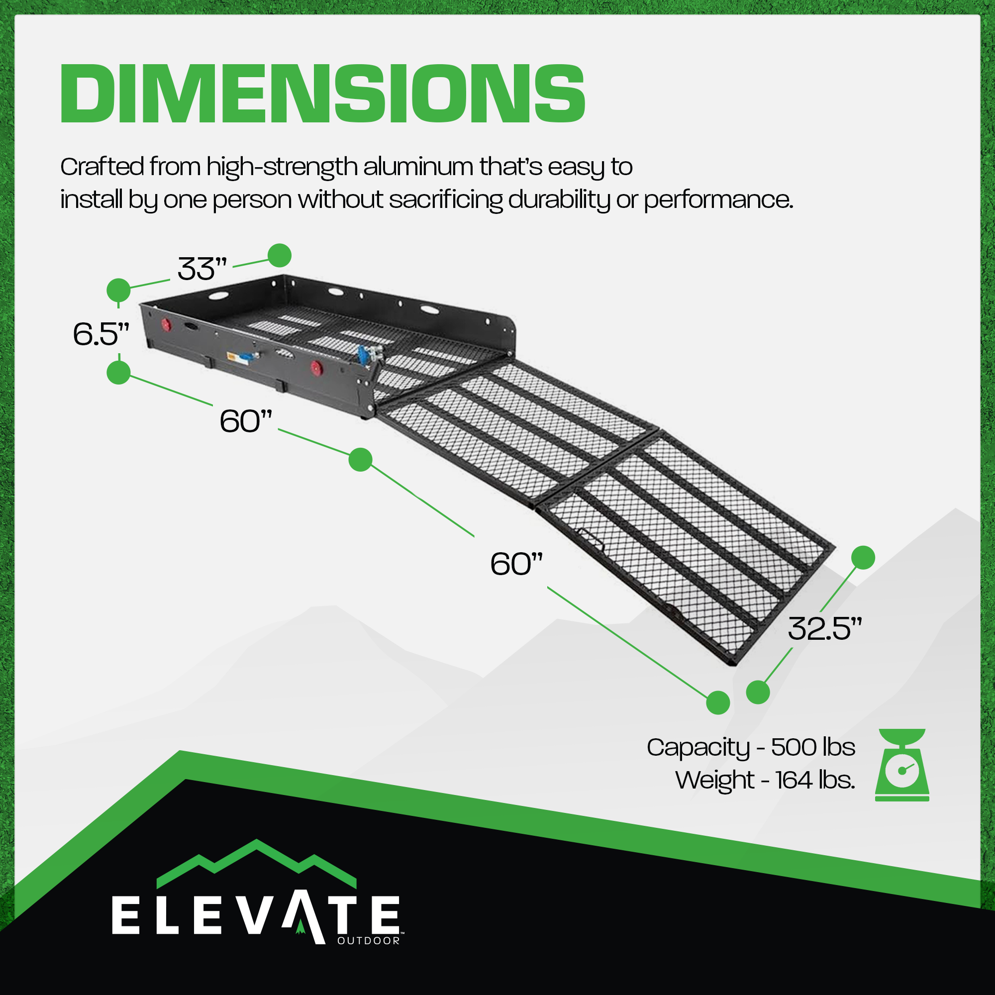 Elevate Outdoor Aluminum Tray Premium Cargo Carrier with 60-Inch Loading Ramp