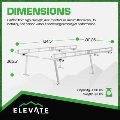 Elevate Outdoor Adjustable Universal Aluminum Pickup Truck Cap Rack for Beds