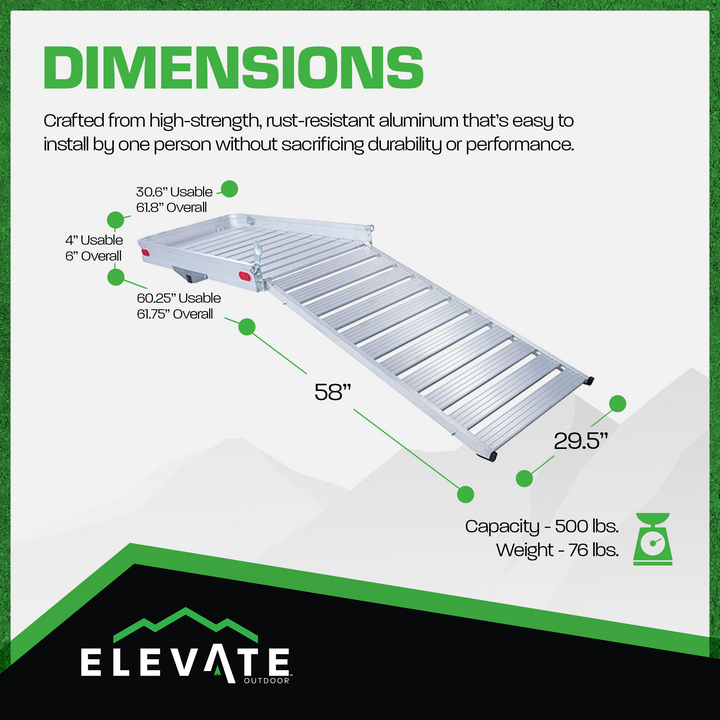 Elevate Outdoor Aluminum Tray Premium Cargo Carrier with 58-Inch Loading Ramp