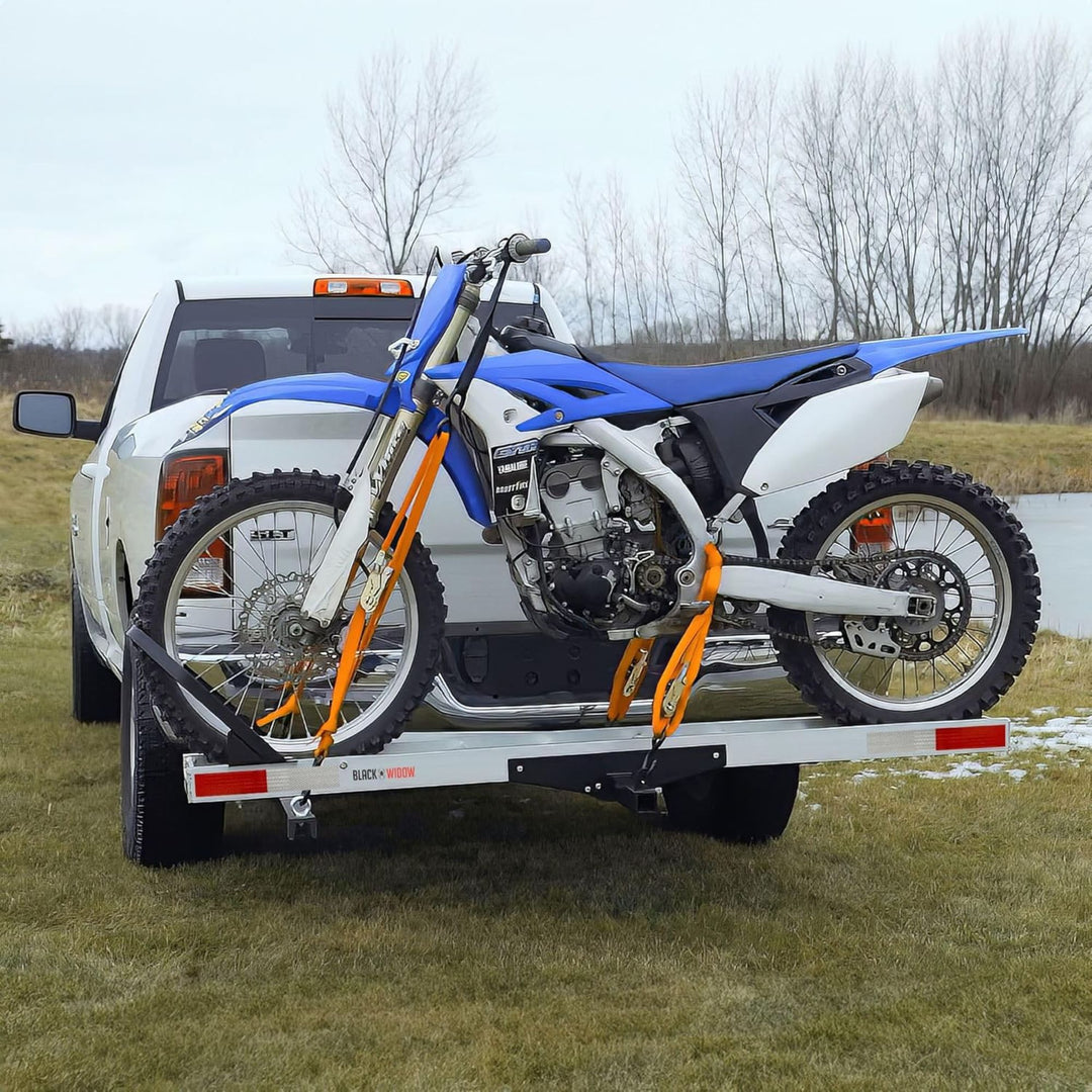 Black Widow Dirt Bike Carrier with Wheel Chock and 400 Pound Capacity, Silver