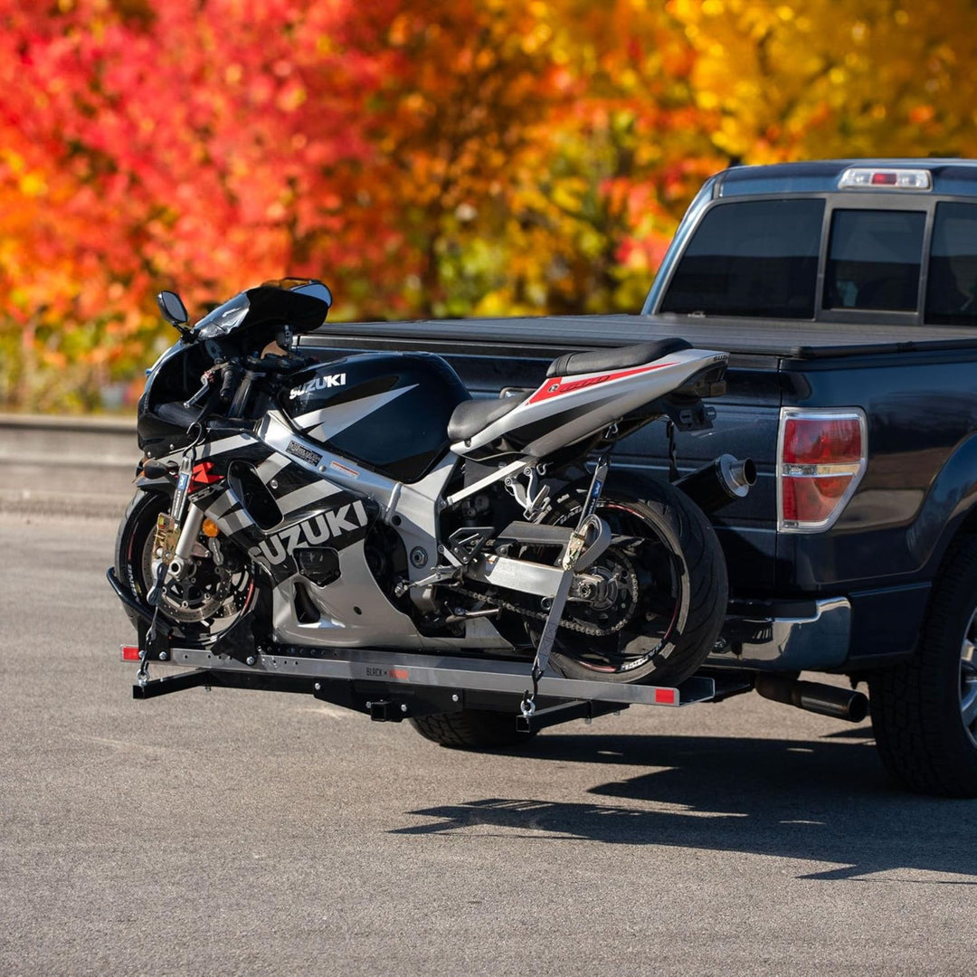 Black Widow Heavy Duty Hitch Mount Motorcycle Carrier, Steel Track & Ramp, Black