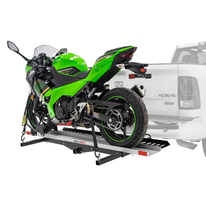 Black Widow Heavy Duty Hitch Mount Motorcycle Carrier, Steel Track & Ramp, Black