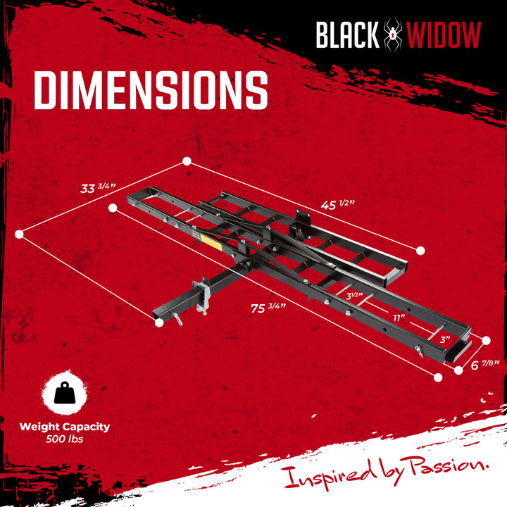 Black Widow Motorcycle Bike Carrier with Ramp for 2" Hitch, 500 Pound Capacity