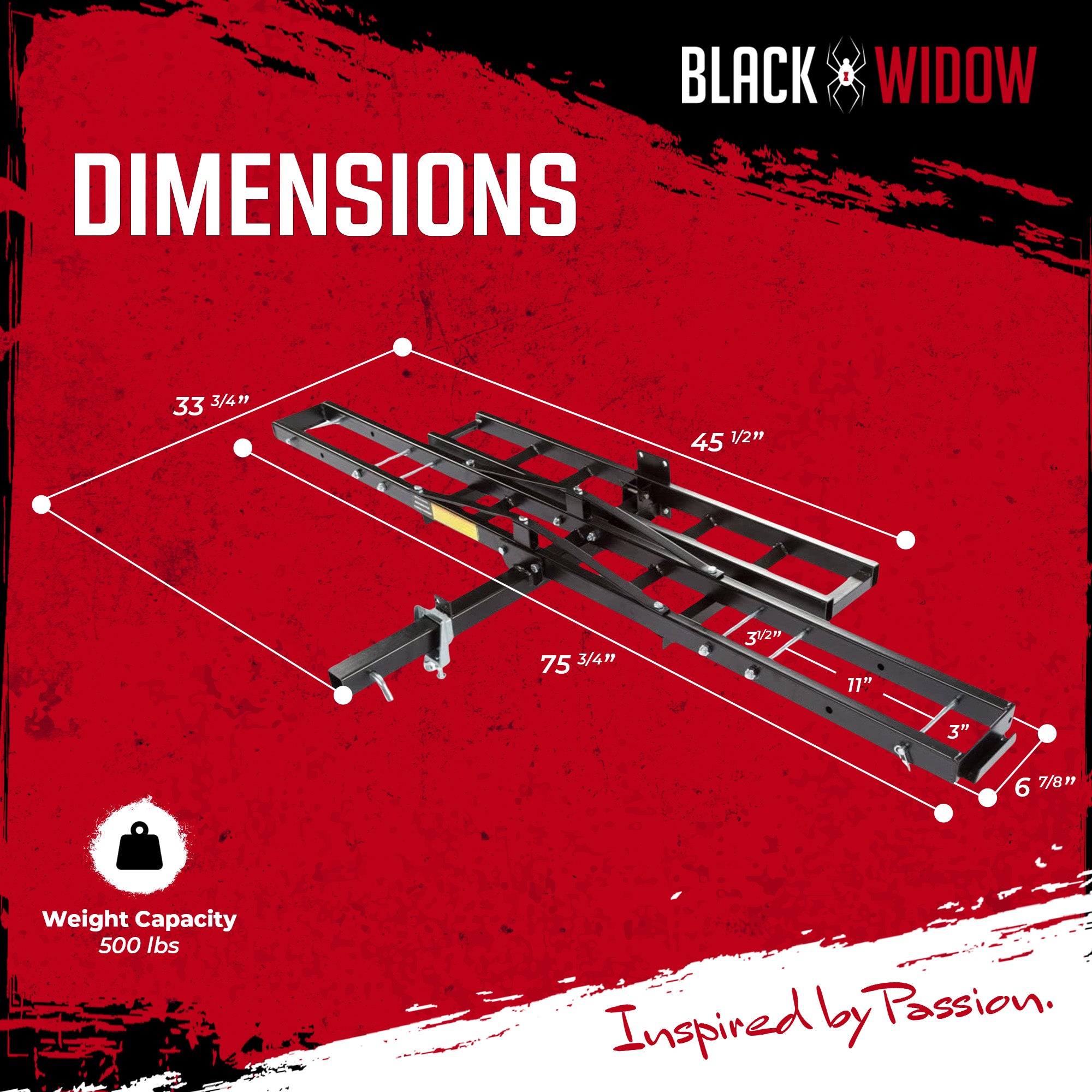 Black Widow Motorcycle Bike Carrier with Ramp for 2" Hitch, 500 lbs Cap(Used)