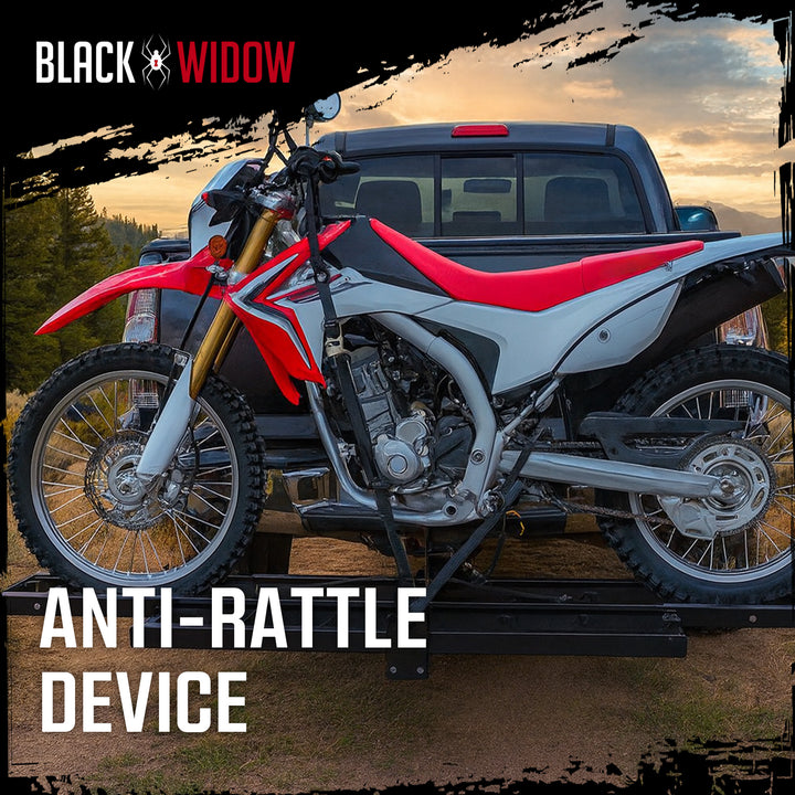 Black Widow Motorcycle Bike Carrier with Ramp for 2" Hitch, 500 Pound Capacity