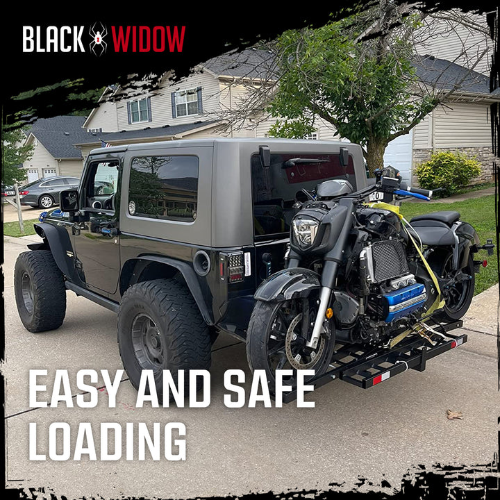 Black Widow Motorcycle Bike Carrier with Ramp for 2" Hitch, 500 Pound Capacity