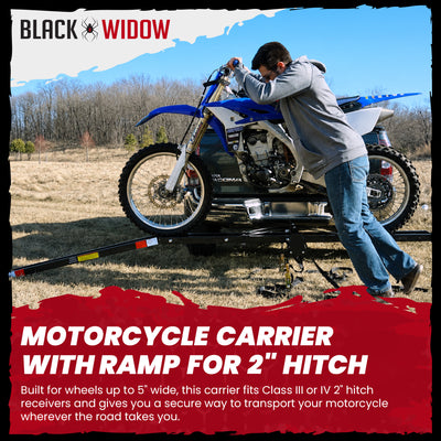Black Widow Motorcycle Bike Carrier w/Ramp for 2" Hitch, 500 lb Cap (Open Box)