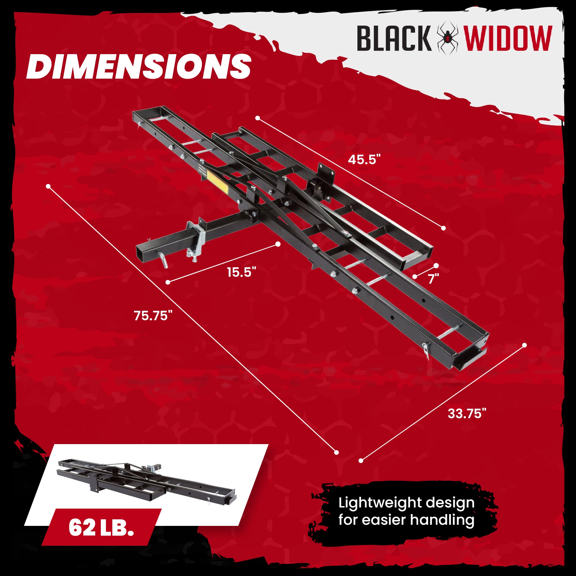 Black Widow Motorcycle Bike Carrier with Ramp for 2" Hitch, 500 lbs Cap(Used)