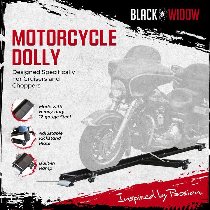 Black Widow Heavy Duty Motorcycle Dolly and Cruiser Garage Storage Ramp, Black