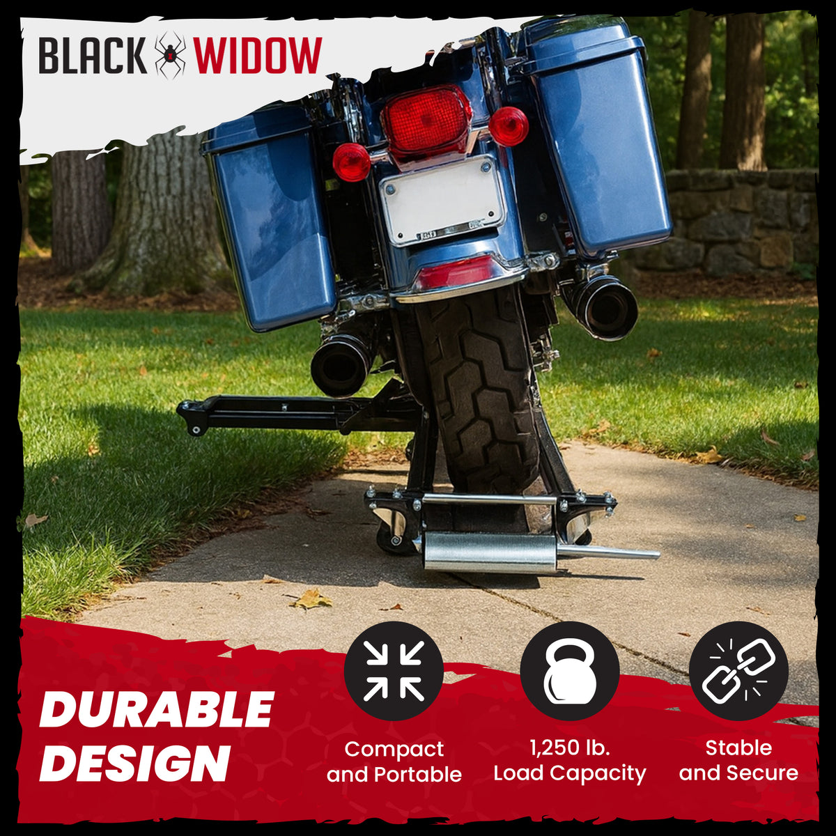 Black Widow Heavy Duty Motorcycle Dolly and Cruiser Garage Storage Ramp, Black - VMInnovations