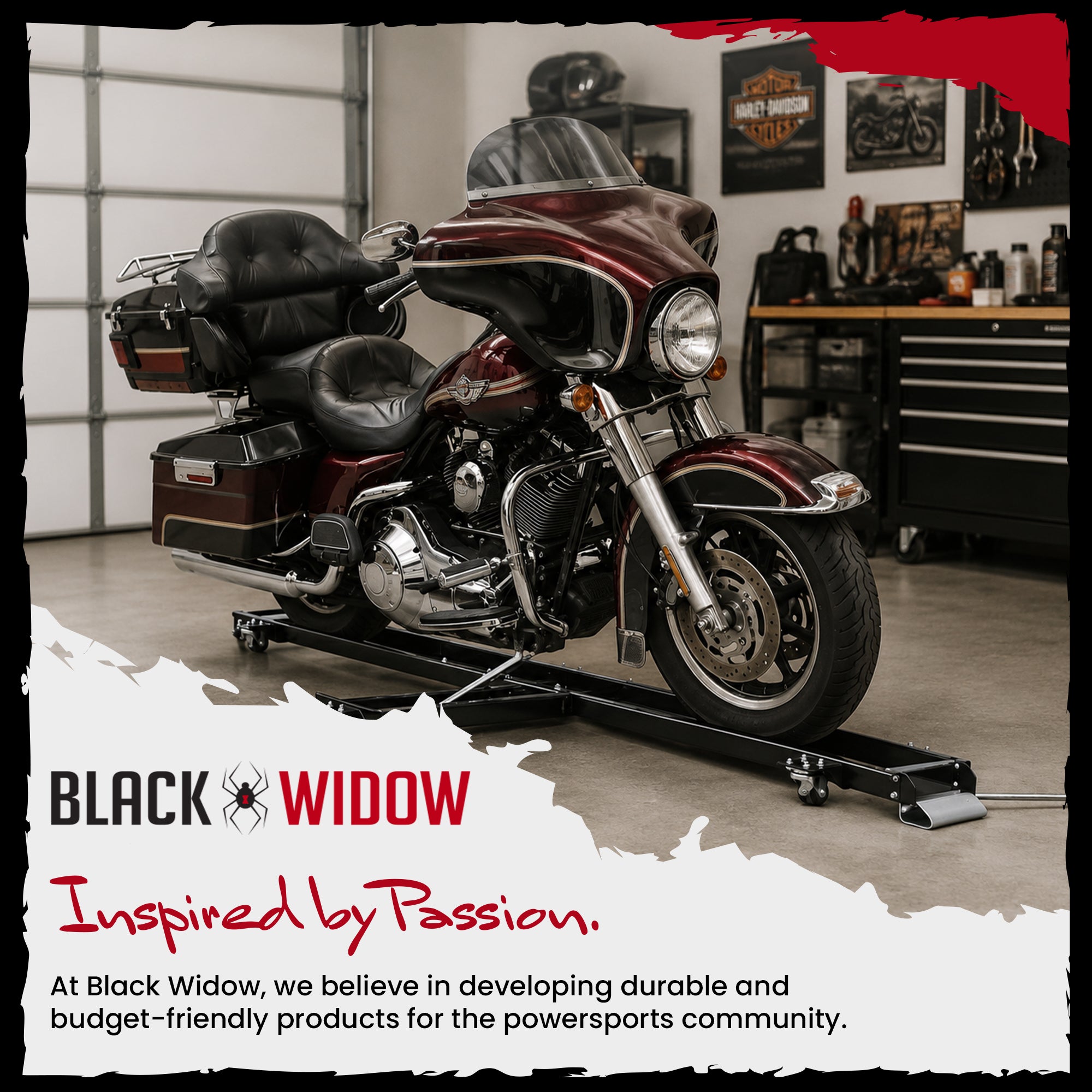 Black Widow Heavy Duty Motorcycle Dolly and Cruiser Garage Storage Ramp, Black - VMInnovations