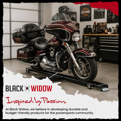 Black Widow Heavy Duty Motorcycle Dolly and Cruiser Garage Storage Ramp, Black - VMInnovations