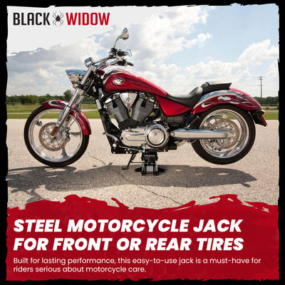 Black Widow Steel Motorcycle Jack for Front/Rear Tires, 3.75"-16.25"  (Used)