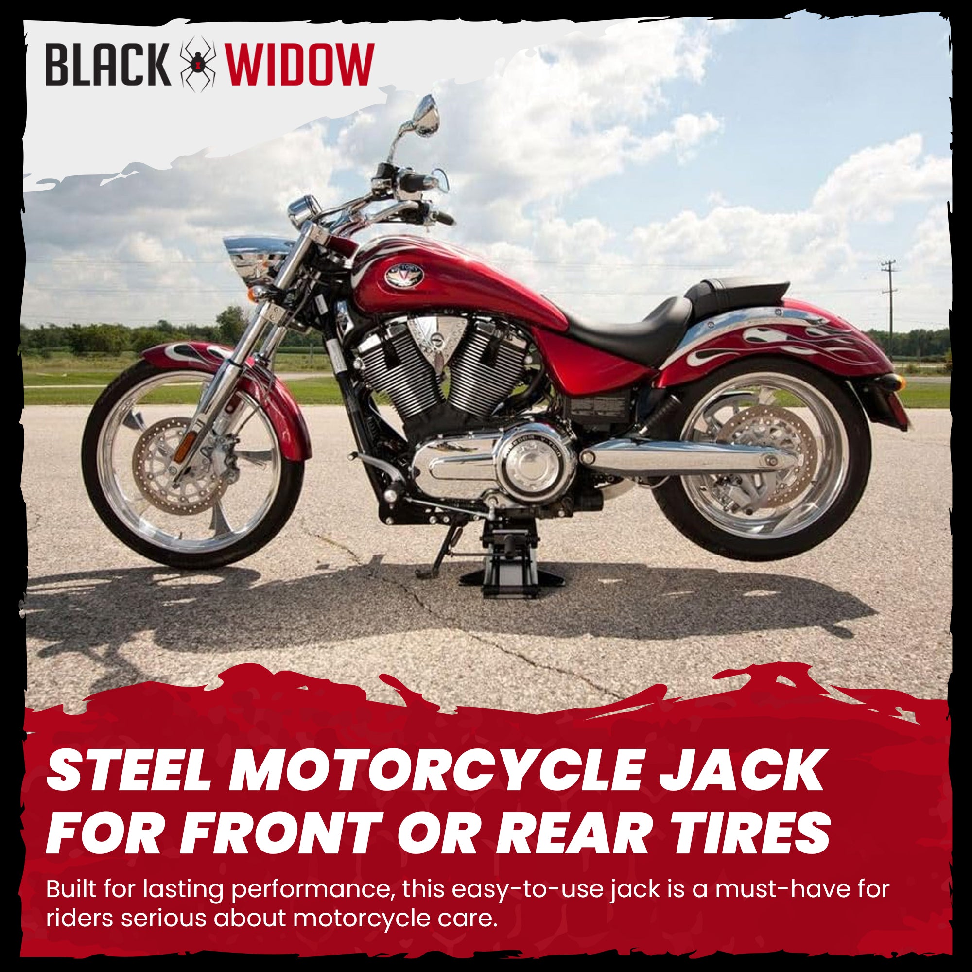 Black Widow Steel Motorcycle Jack for Front/Rear Tires, 3.75"-16.25" Lift Height