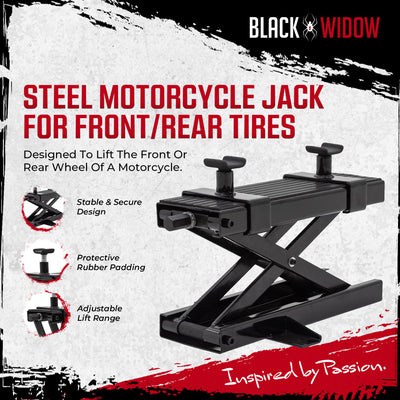 Black Widow Steel Motorcycle Jack for Front/Rear Tires, 3.75"-16.25"  (Used)