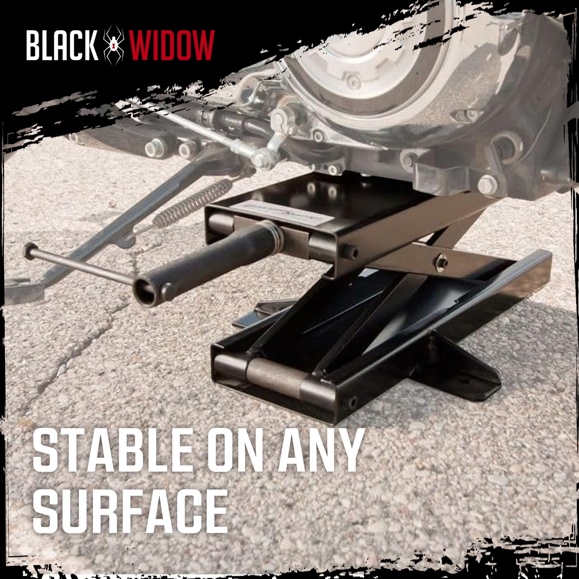 Black Widow Steel Motorcycle Jack for Front/Rear Tires, 3.75"-16.25"  (Used) - VMInnovations