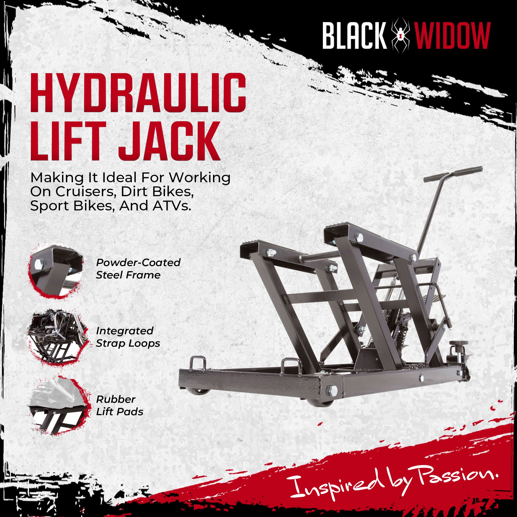 Black Widow Motorcycle & ATV Hydraulic Lift Jack Stand up to 1500 lbs (Open Box) - VMInnovations