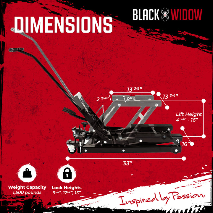 Black Widow Motorcycle and ATV Hydraulic Lift Jack Stand up to 1500 Pound, Black