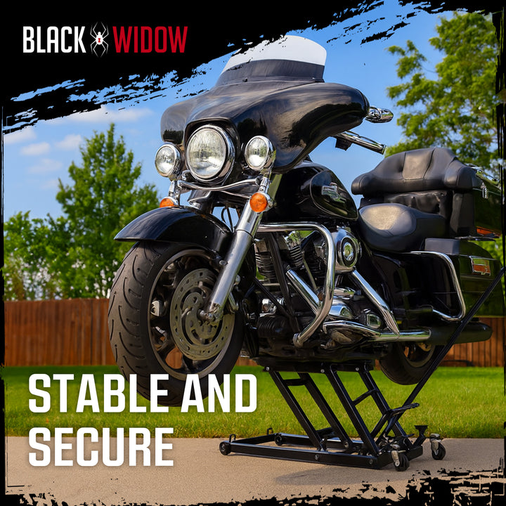 Black Widow Motorcycle and ATV Hydraulic Lift Jack Stand up to 1500 Pound, Black