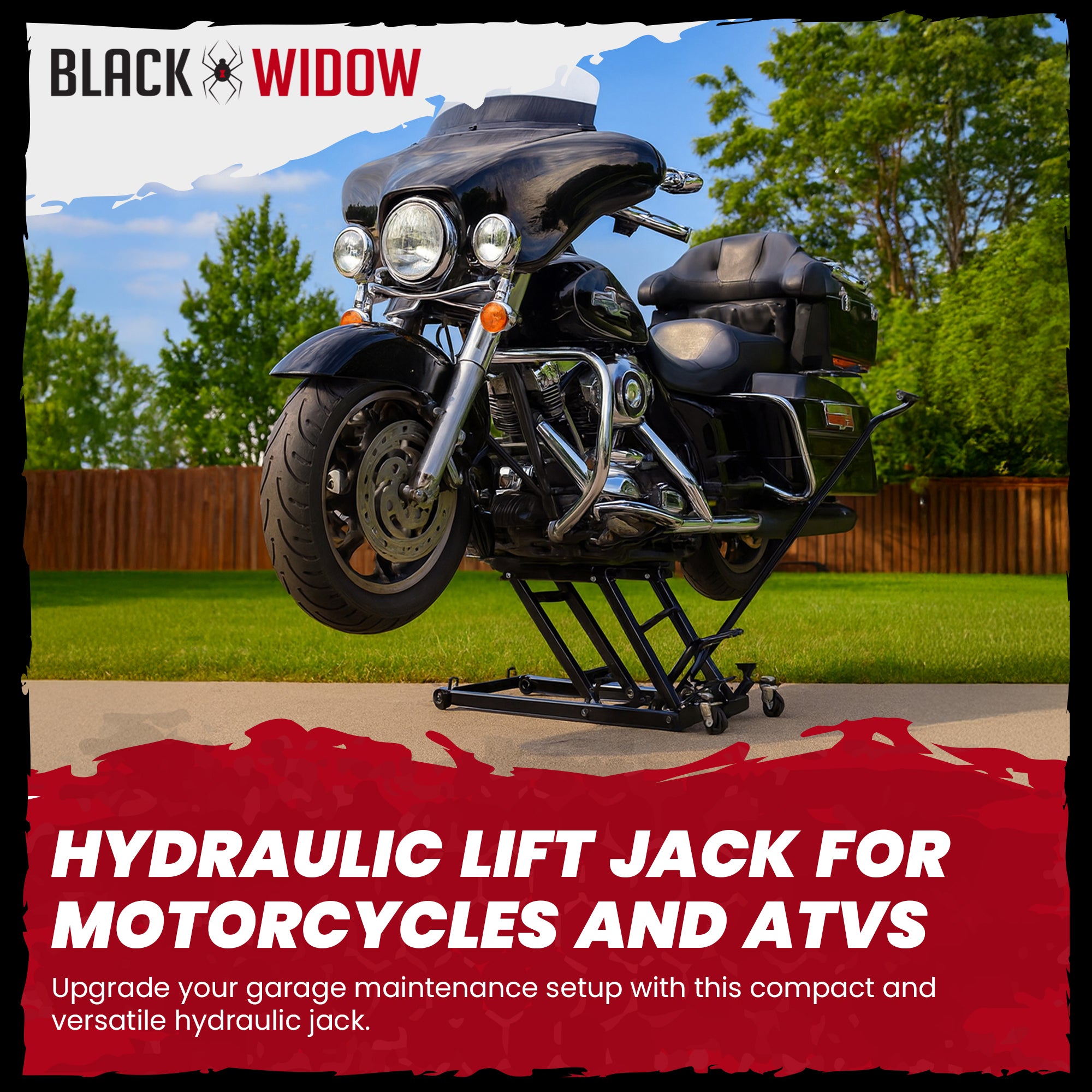 Black Widow Motorcycle and ATV Hydraulic Lift Jack Stand up to 1500 Pound, Black - VMInnovations