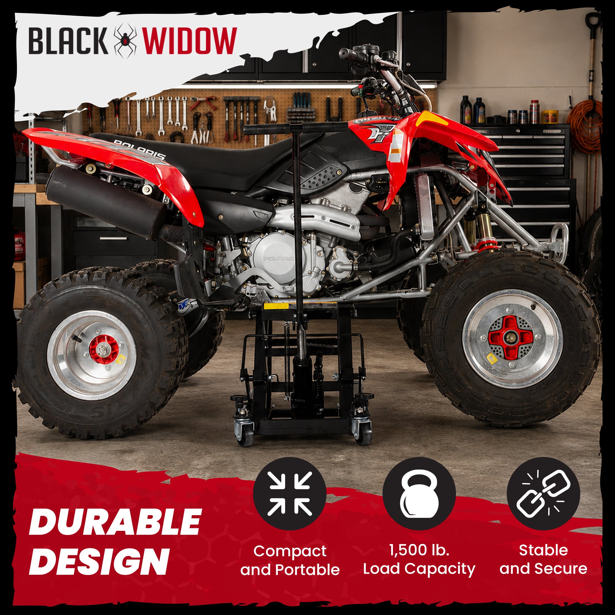 Black Widow Motorcycle and ATV Hydraulic Lift Jack Stand up to 1500 Pound, Black - VMInnovations