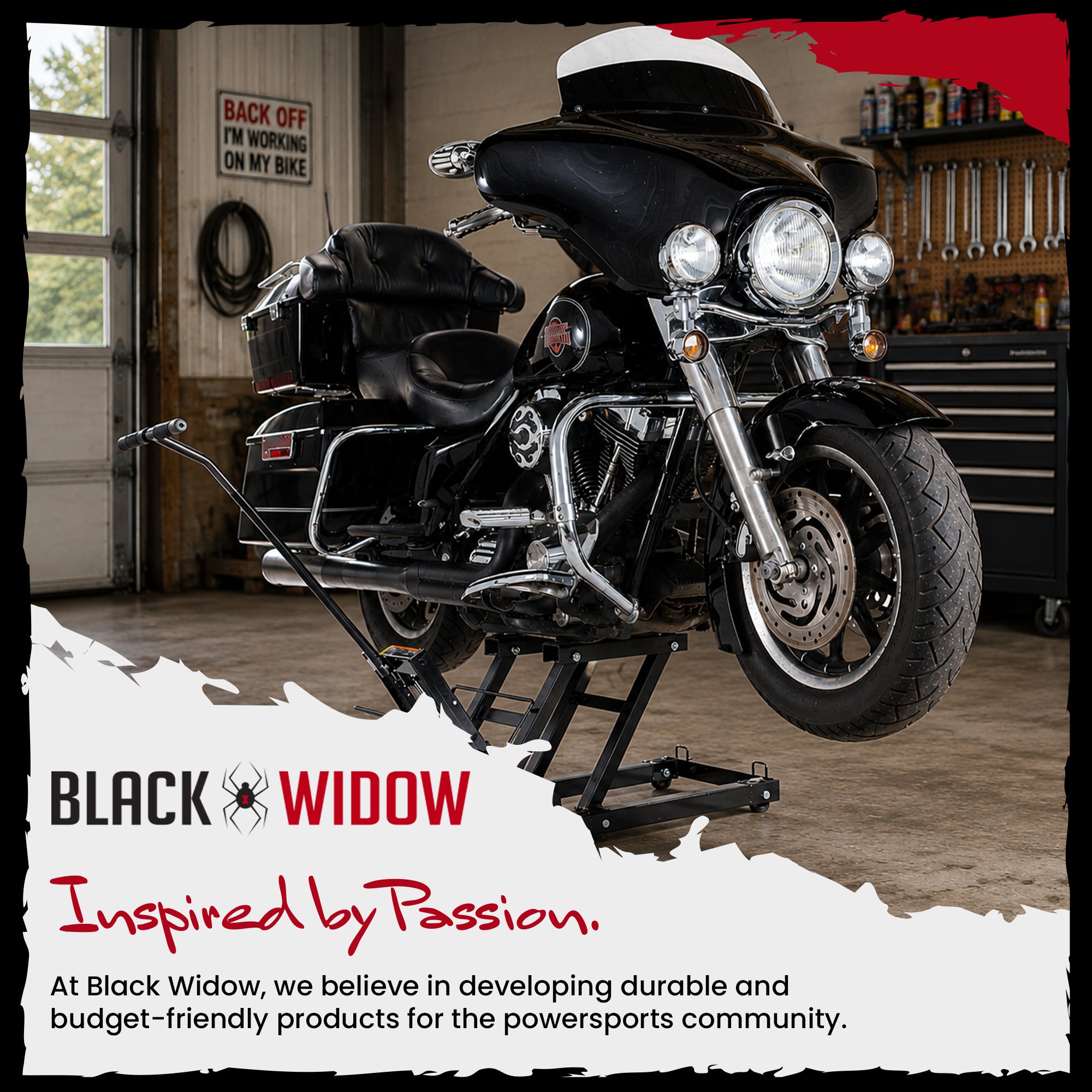 Black Widow Motorcycle and ATV Hydraulic Lift Jack Stand up to 1500 Pound, Black - VMInnovations