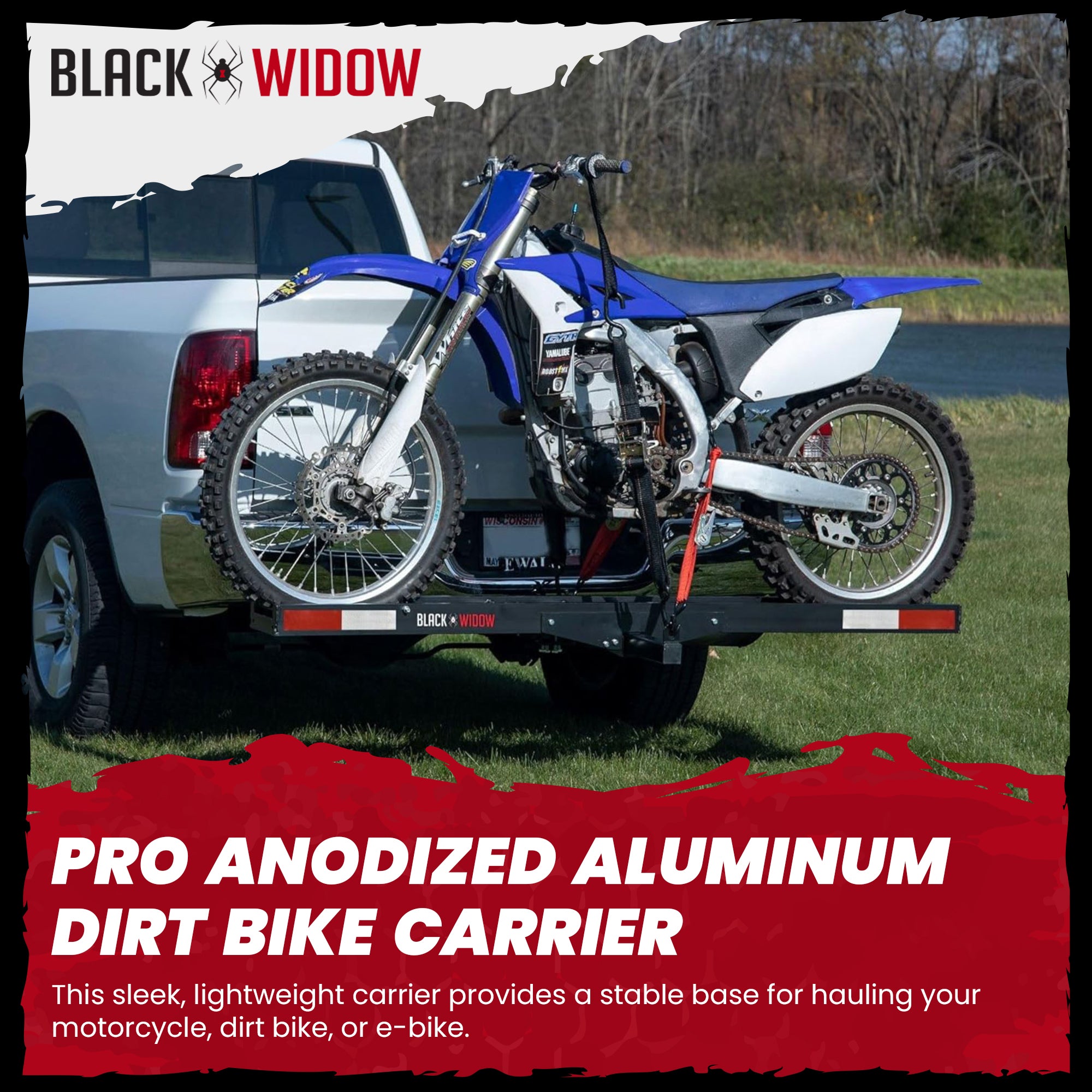 Black Widow Pro Anodized Aluminum Dirt Bike Carrier, 400 Pound Capacity, Black - VMInnovations