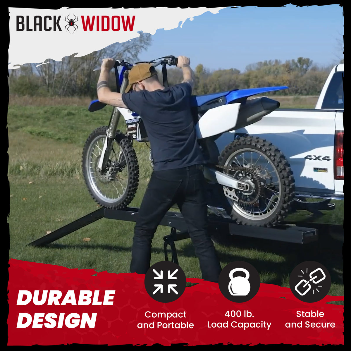 Black Widow Pro Anodized Aluminum Dirt Bike Carrier, 400 Pound Capacity, Black - VMInnovations
