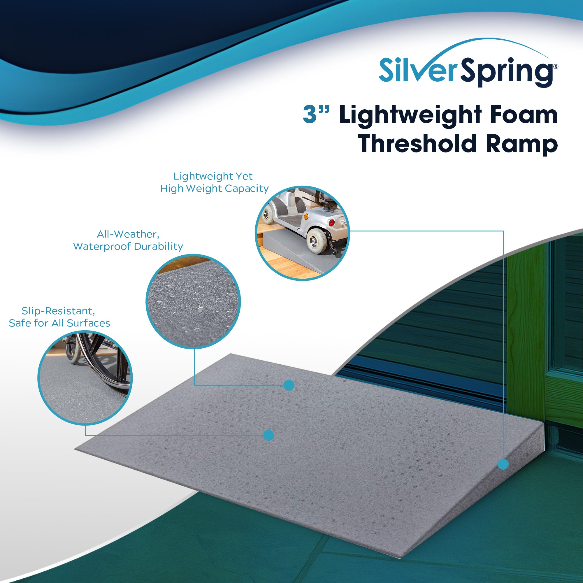 VersaRamp Lightweight Foam Threshold Ramp for Wheelchairs, 3 Inch Rise(Open Box) - VMInnovations