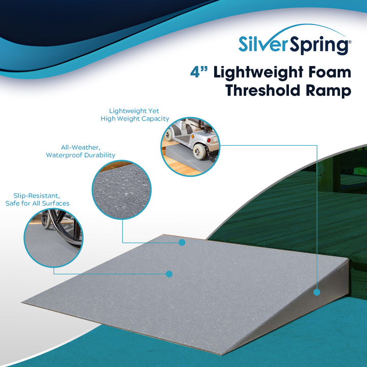 VersaRamp Lightweight Foam Threshold Ramp for Wheelchairs, 4 Inch Rise, Gray