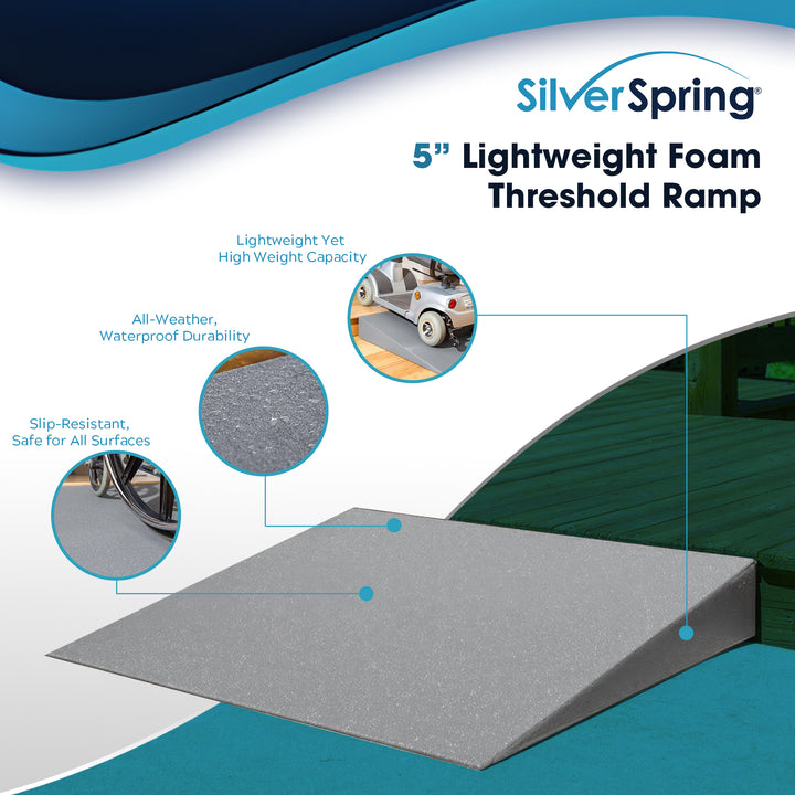VersaRamp Lightweight Foam Threshold Ramp for Wheelchairs, 5 Inch Rise, Gray