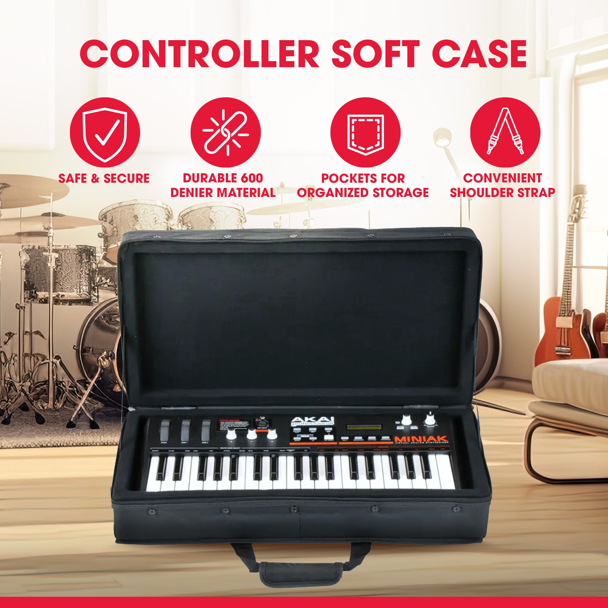 SKB 23”x11” DJ Controller & Small MIDI Keyboard Soft Case Padded Bag, Black - VMInnovations