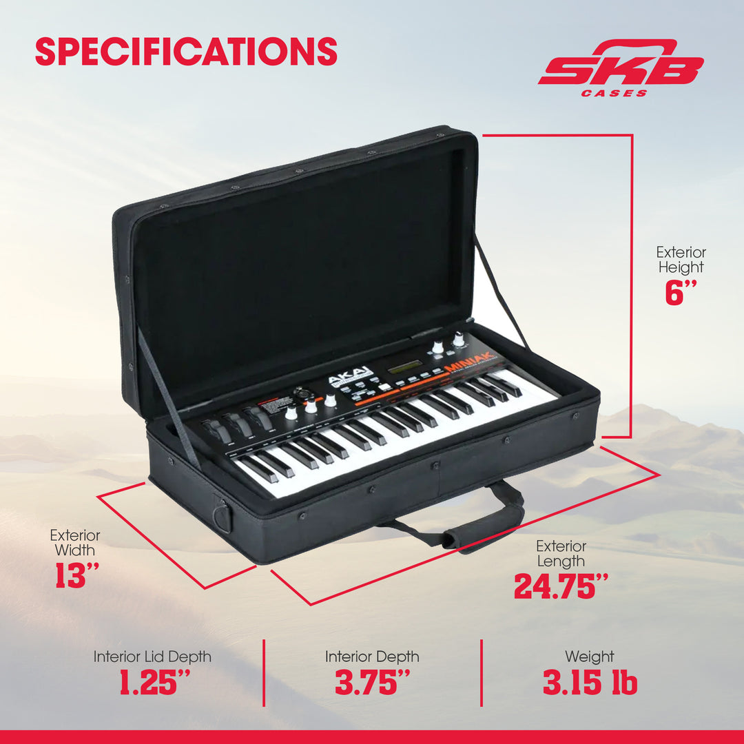 SKB 23”x11” DJ Controller & Small MIDI Keyboard Soft Case Padded Bag, Black