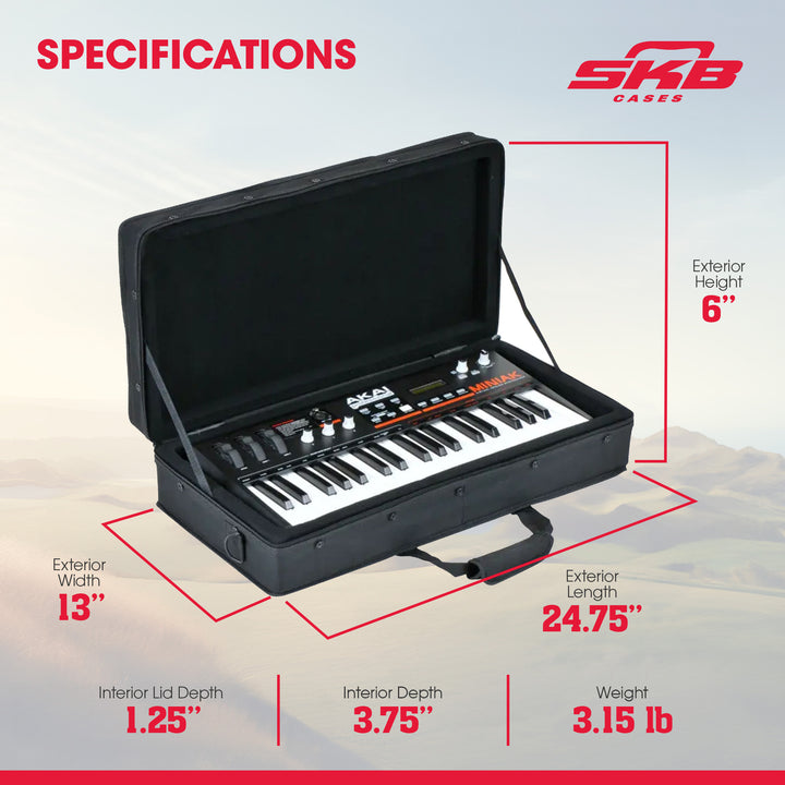 SKB 23”x11” DJ Controller & Small MIDI Keyboard Soft Case Padded Bag, Black