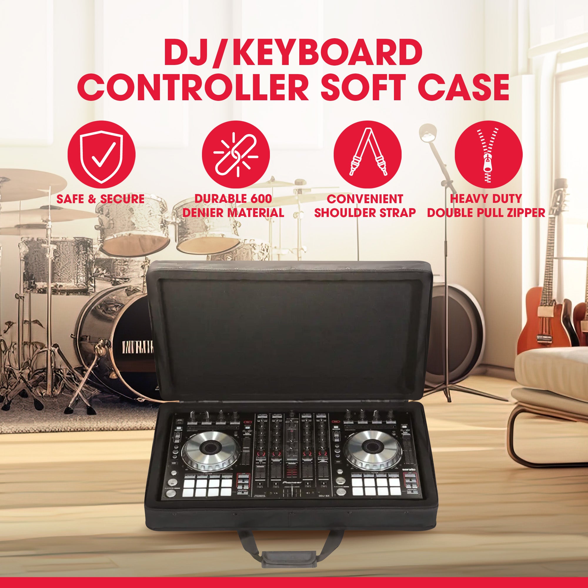 SKB 27”x14” DJ Controller & Small MIDI Keyboard Soft Case Padded Bag, Black