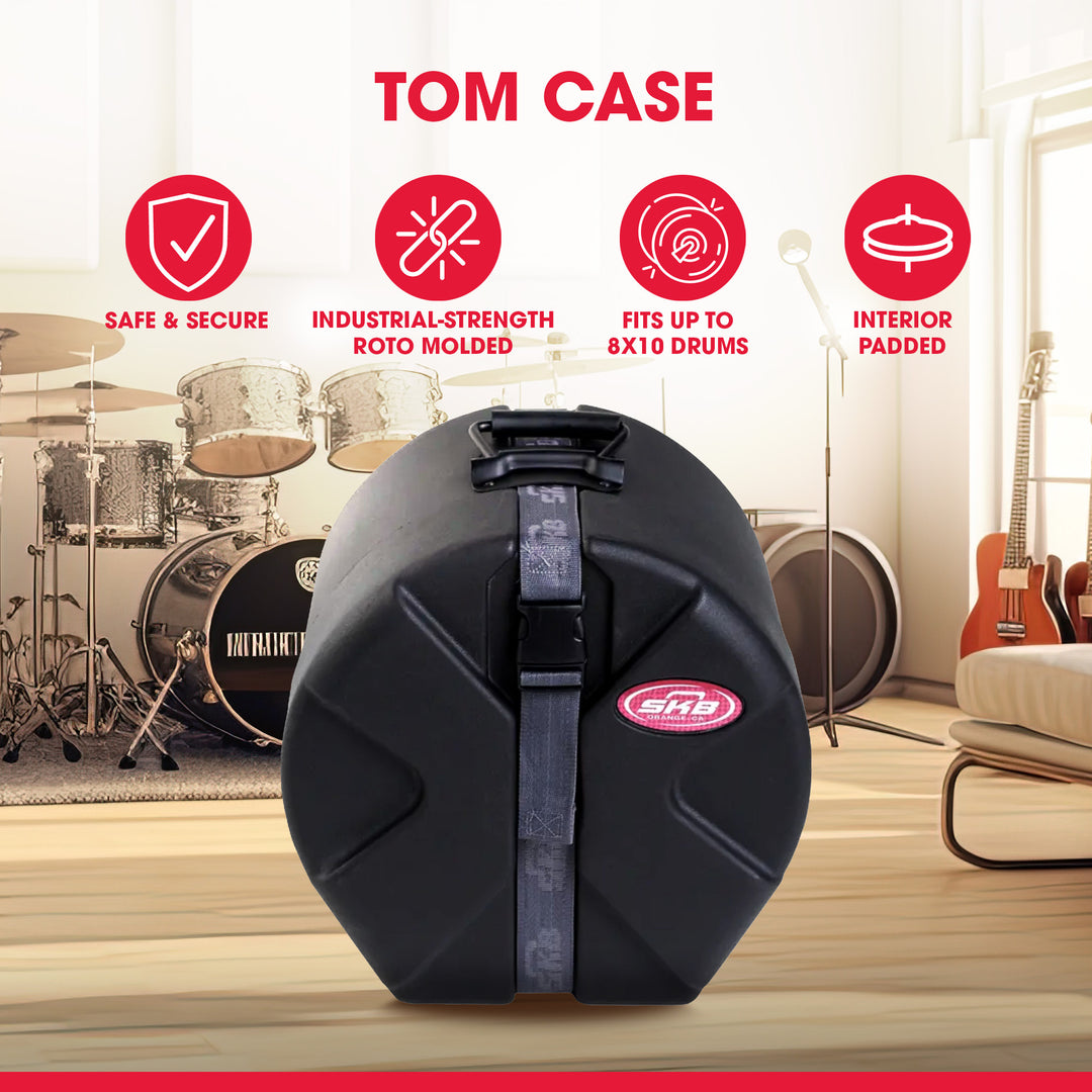 SKB 8" x 10" Tom Case with Padded Interior and D-Shaped Drum Design, Black