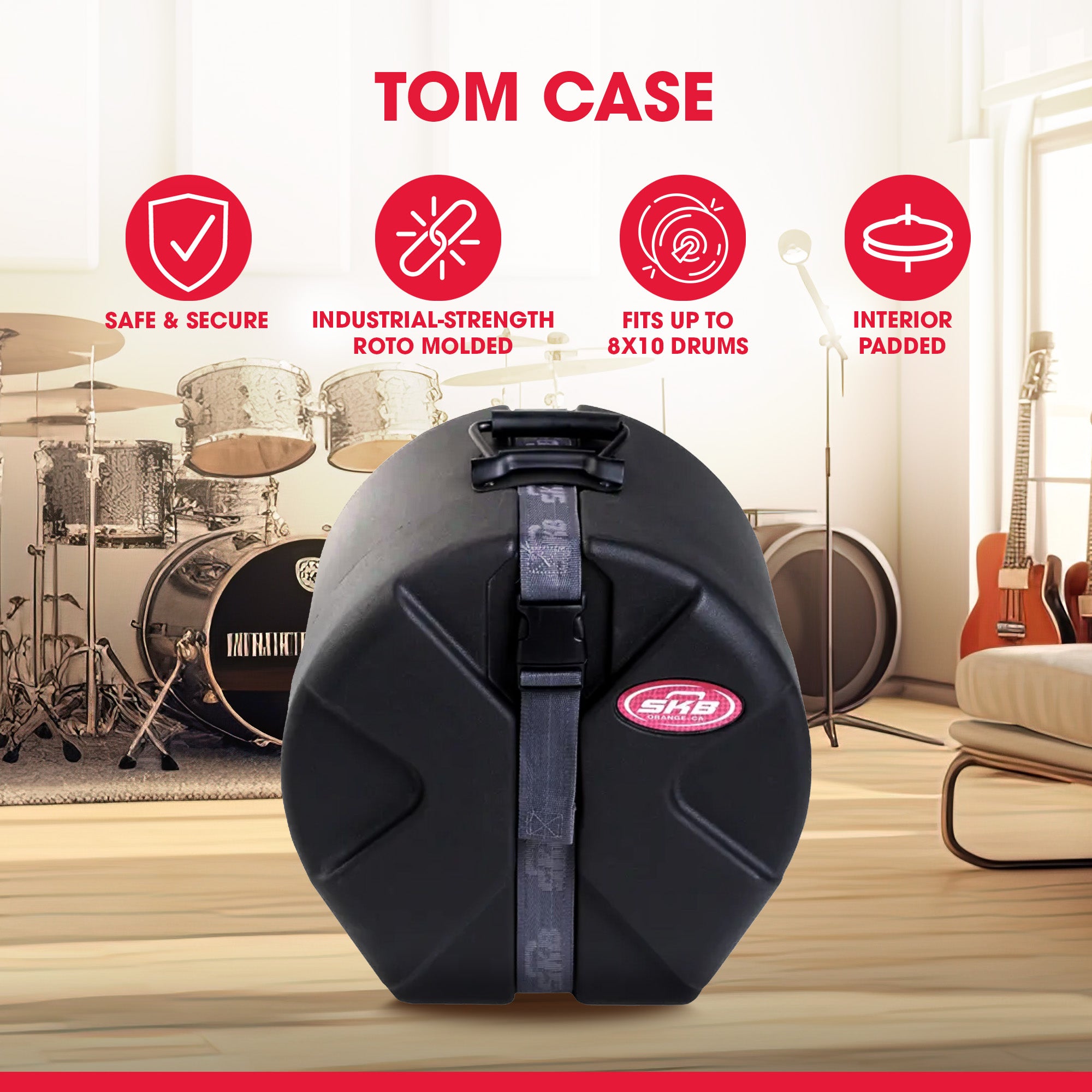 SKB 8" x 10" Tom Case with Padded Interior and D-Shaped Drum Design, Black - VMInnovations
