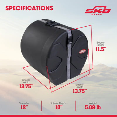 SKB 8" x 10" Tom Case with Padded Interior and D-Shaped Drum Design, Black - VMInnovations