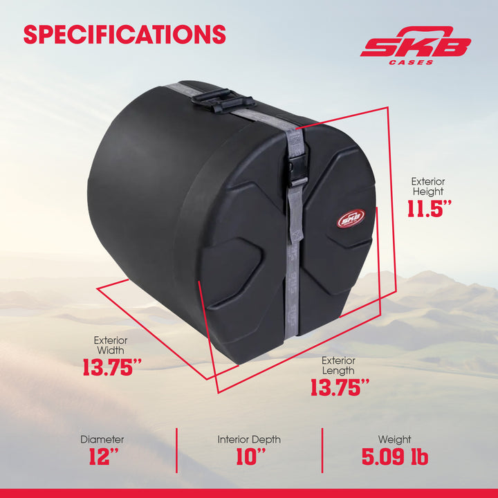 SKB 8" x 10" Tom Case with Padded Interior and D-Shaped Drum Design, Black