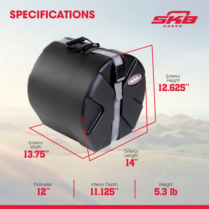 SKB 9" x 10" Tom Case with Padded Interior and D-Shaped Drum Design, Black