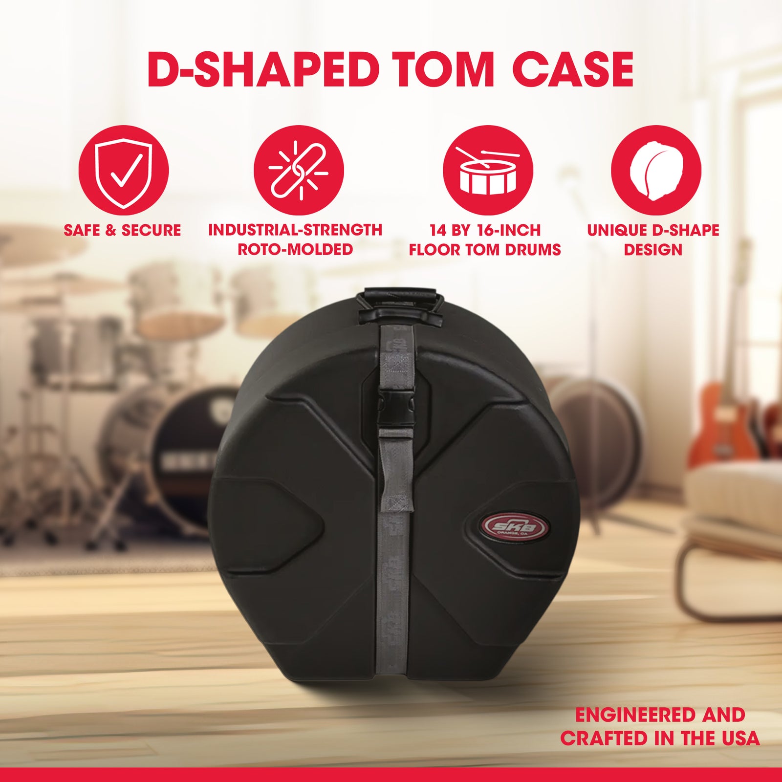 SKB 10" x 10" Tom Case with Padded Interior and D-Shaped Drum Design, Black - VMInnovations