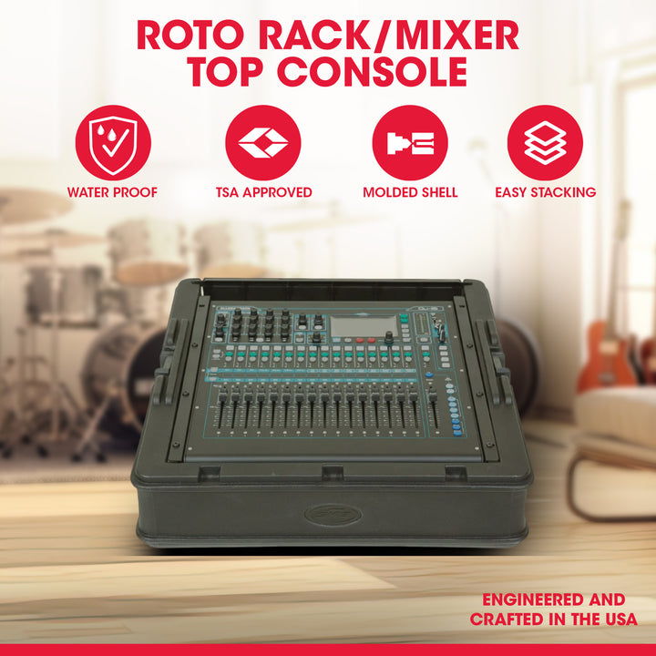 SKB Roto Rack/Mixer Top Console, 10U Slanted Rackmount with, Hard Lid and Door