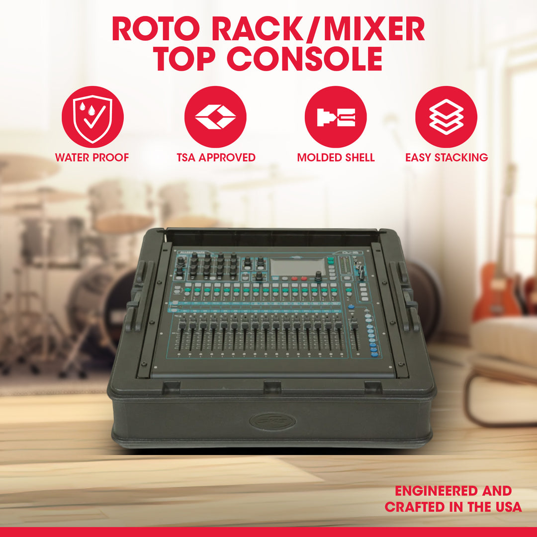 SKB Roto Rack/Mixer Top Console, 10U Slanted Rackmount with, Hard Lid and Door