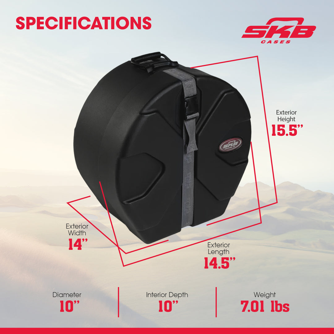 SKB 10" x 10" Tom Case with Padded Interior and D-Shaped Drum Design, Black - VMInnovations