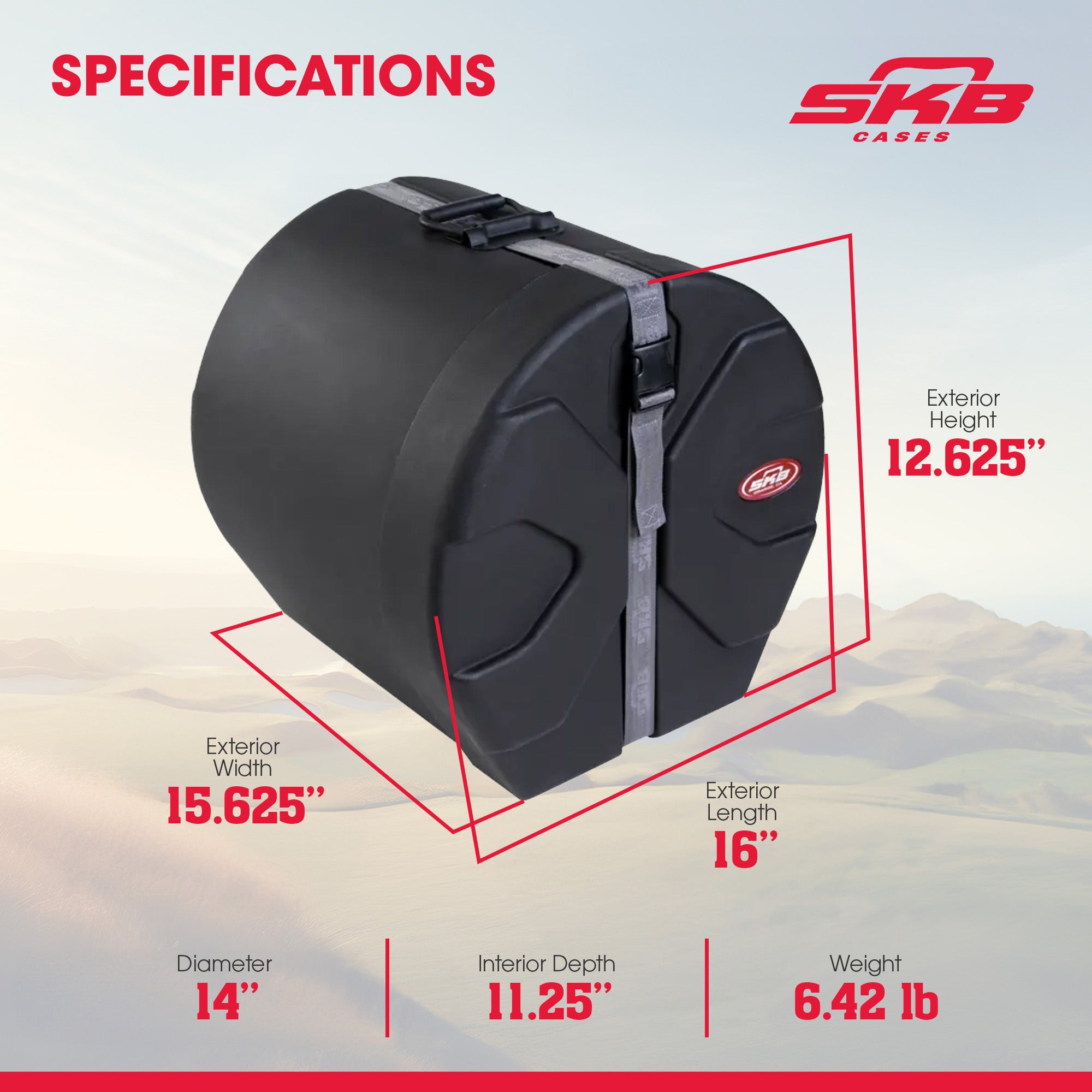 SKB 9" x 12" Tom Case with Padded Interior and D-Shaped Drum Design, Black - VMInnovations