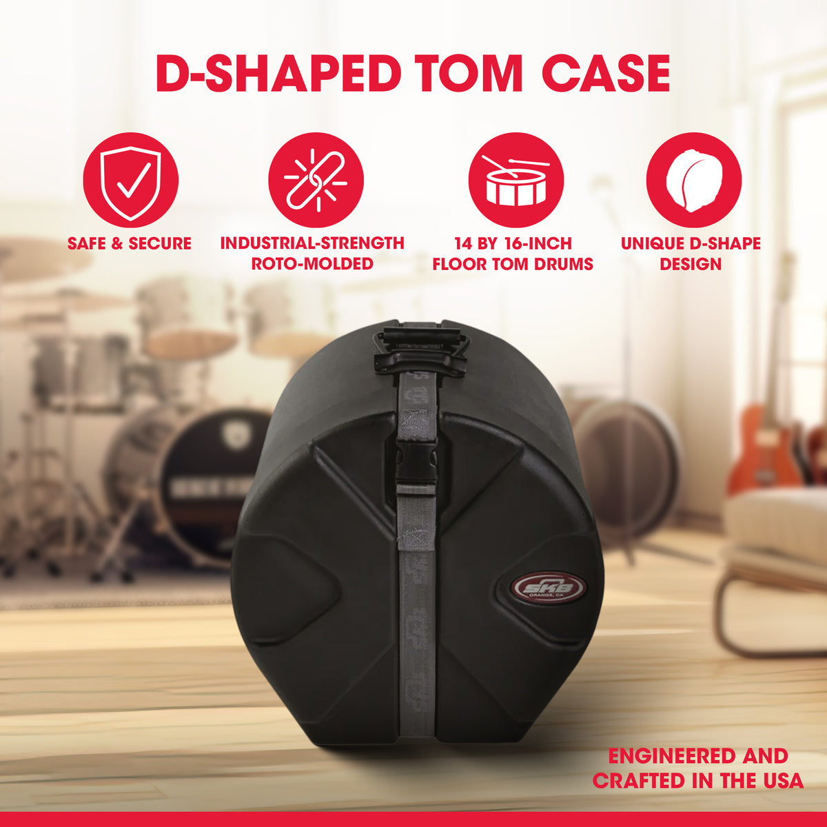 SKB 9" x 12" Tom Case W Padded Interior and D-Shaped Drum Design, Blk (Open Box)